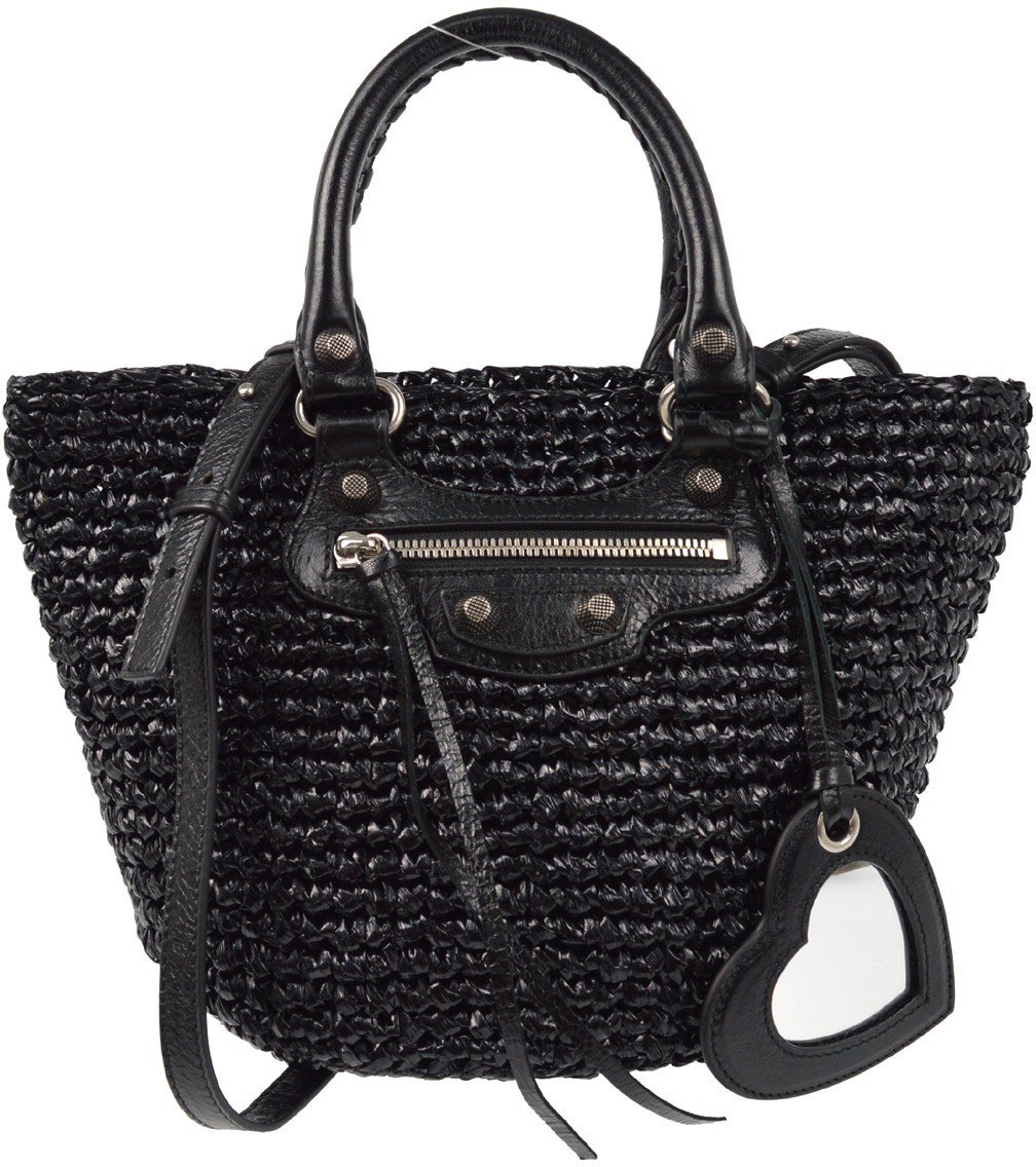 Balenciaga Balenciaga Le Cagole Panier Raffia with Leather Zwart