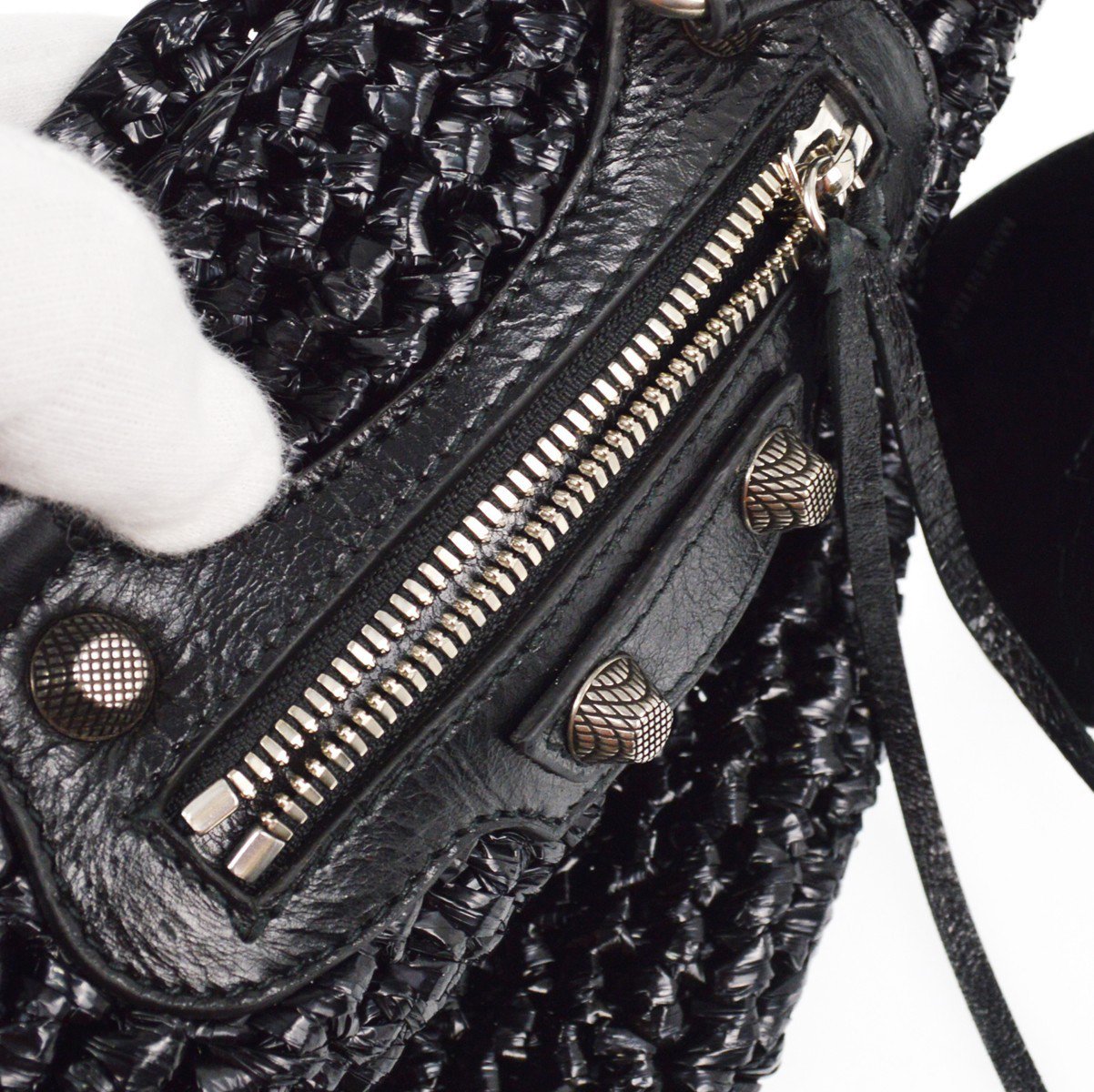 Balenciaga Balenciaga Le Cagole Panier Raffia with Leather Zwart