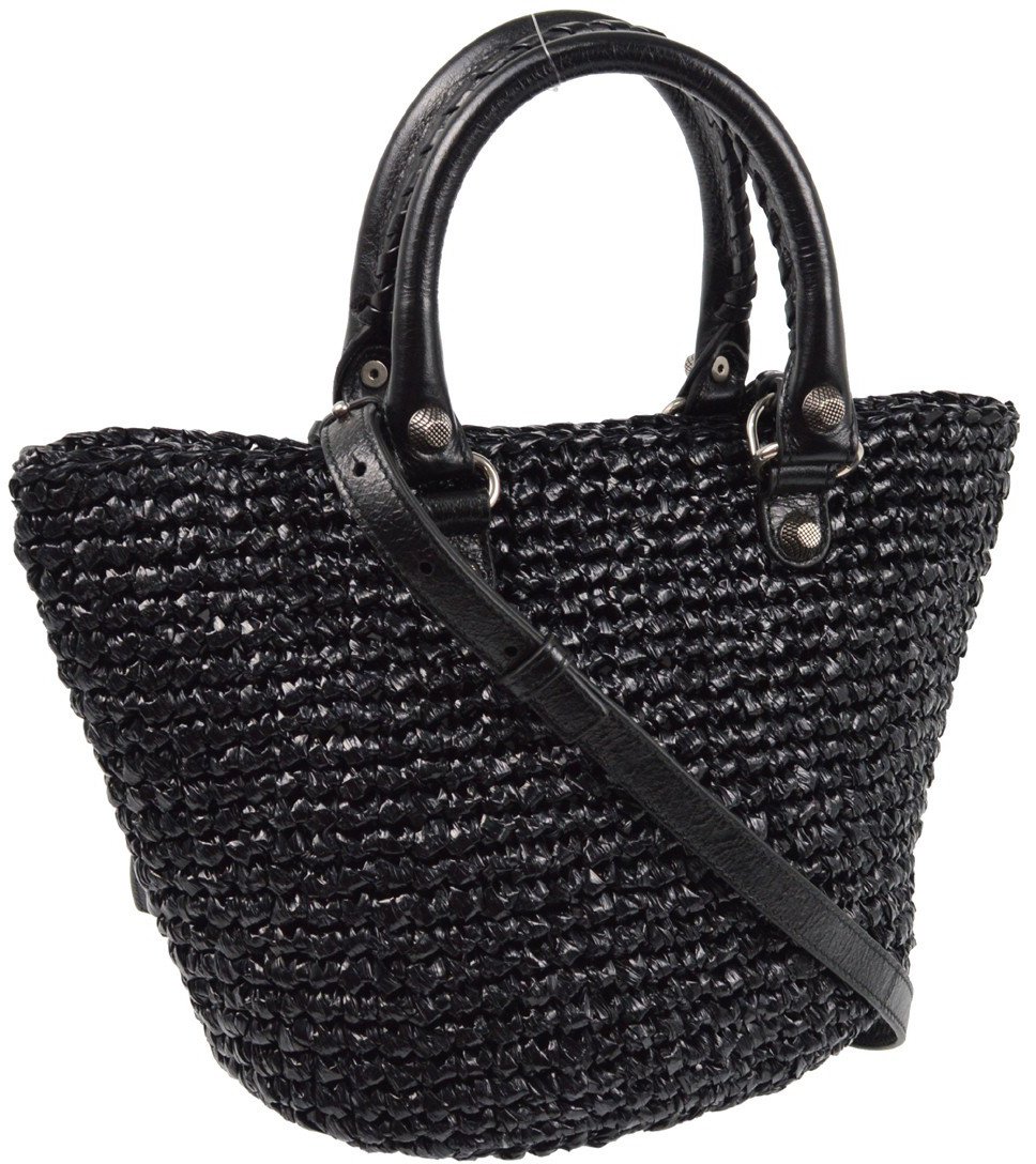 Balenciaga Balenciaga Le Cagole Panier Raffia with Leather Zwart