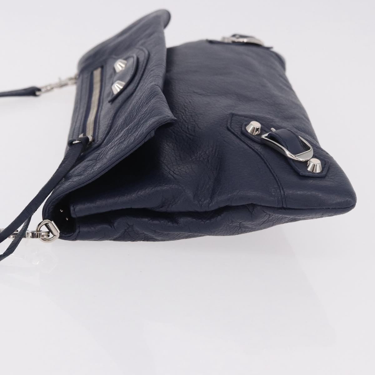 Balenciaga Classic Studs Envelope Strap Clutch Leather Mini Navy