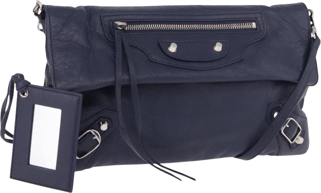 Balenciaga Classic Studs Envelope Strap Clutch Leather Mini Navy