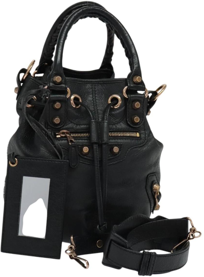 Balenciaga Balenciaga Pom Pon Giant Studs Bag Leather Mini Zwart