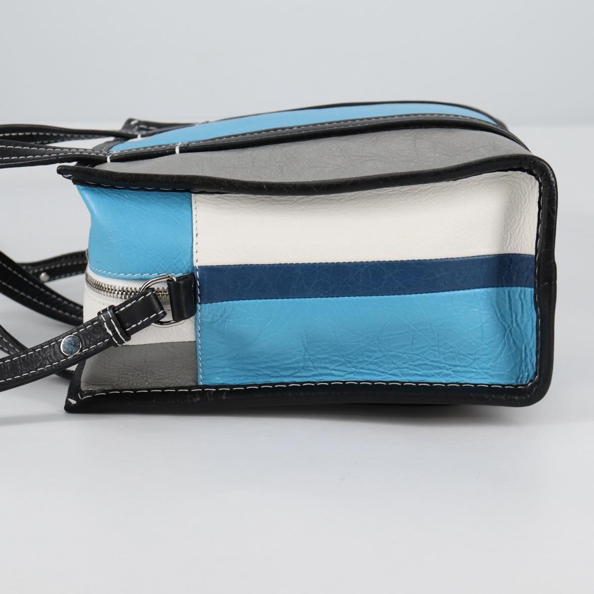 Balenciaga Balenciaga Bazar Convertible Tote Striped Leather Small Blauw