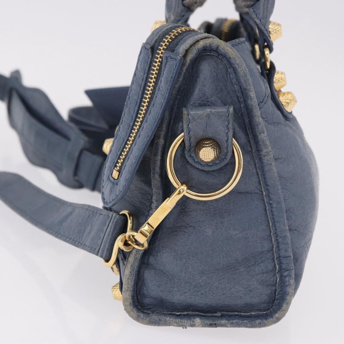 Balenciaga City Giant Studs Leather Mini Blauw