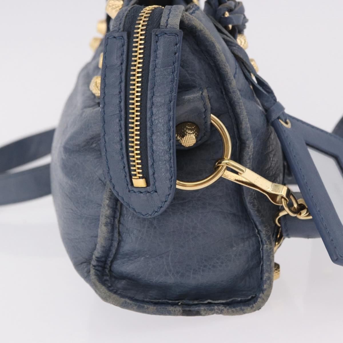 Balenciaga City Giant Studs Leather Mini Blauw