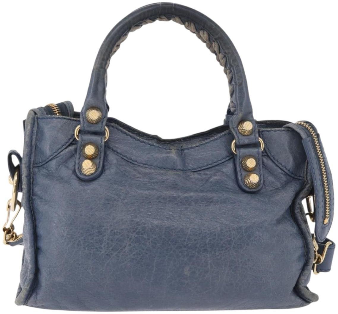 Balenciaga City Giant Studs Leather Mini Blauw