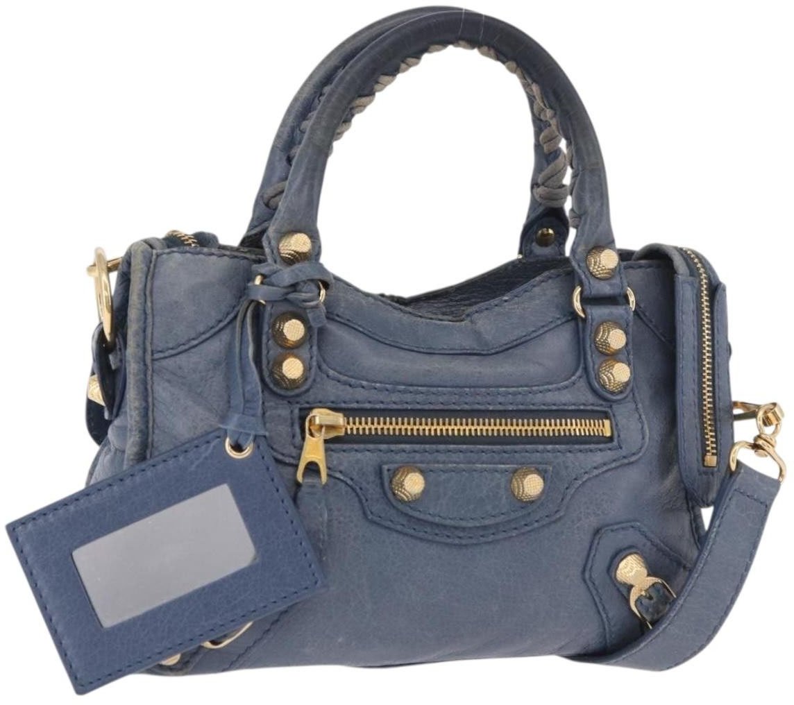 Balenciaga City Giant Studs Leather Mini Blauw