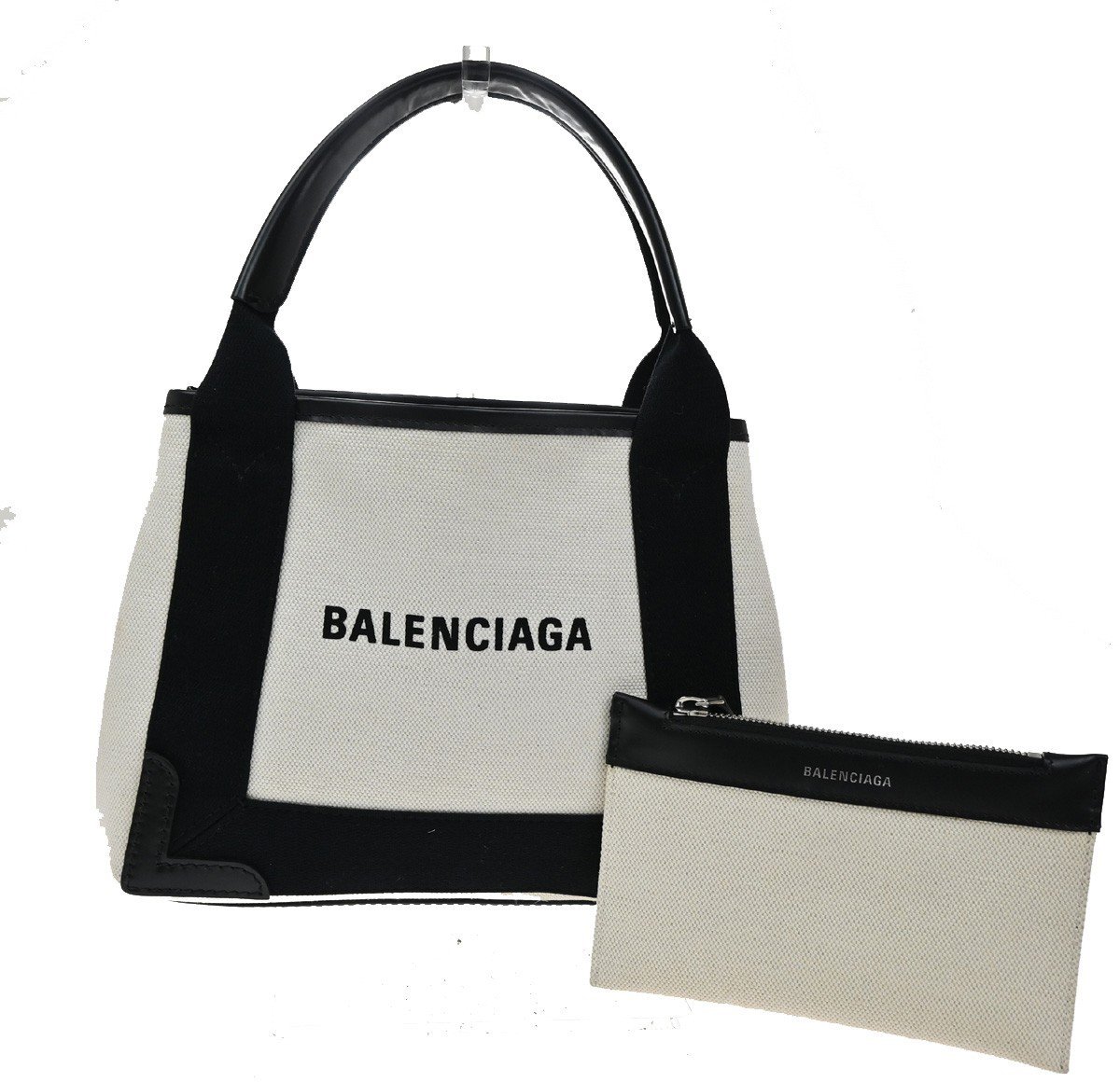 Balenciaga Balenciaga Navy Cabas Canvas with Leather Small Beige