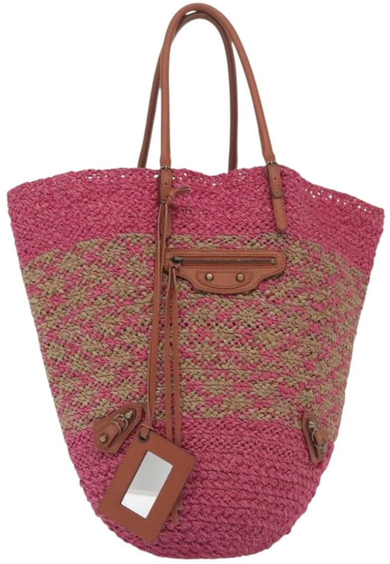 Balenciaga Balenciaga Panier Basket Tote Woven Raffia Medium Roze