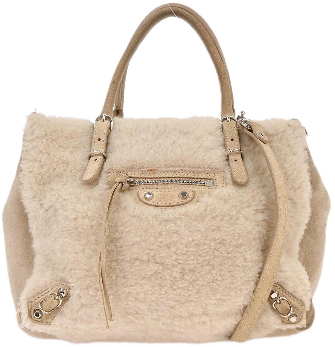 Balenciaga Balenciaga Papier B4 Zip Around Classic Studs Bag Shearling Beige
