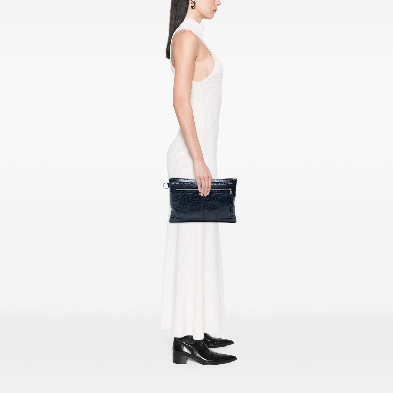 Balenciaga Lambskin Motocross Classic Clip M Clutch Blauw