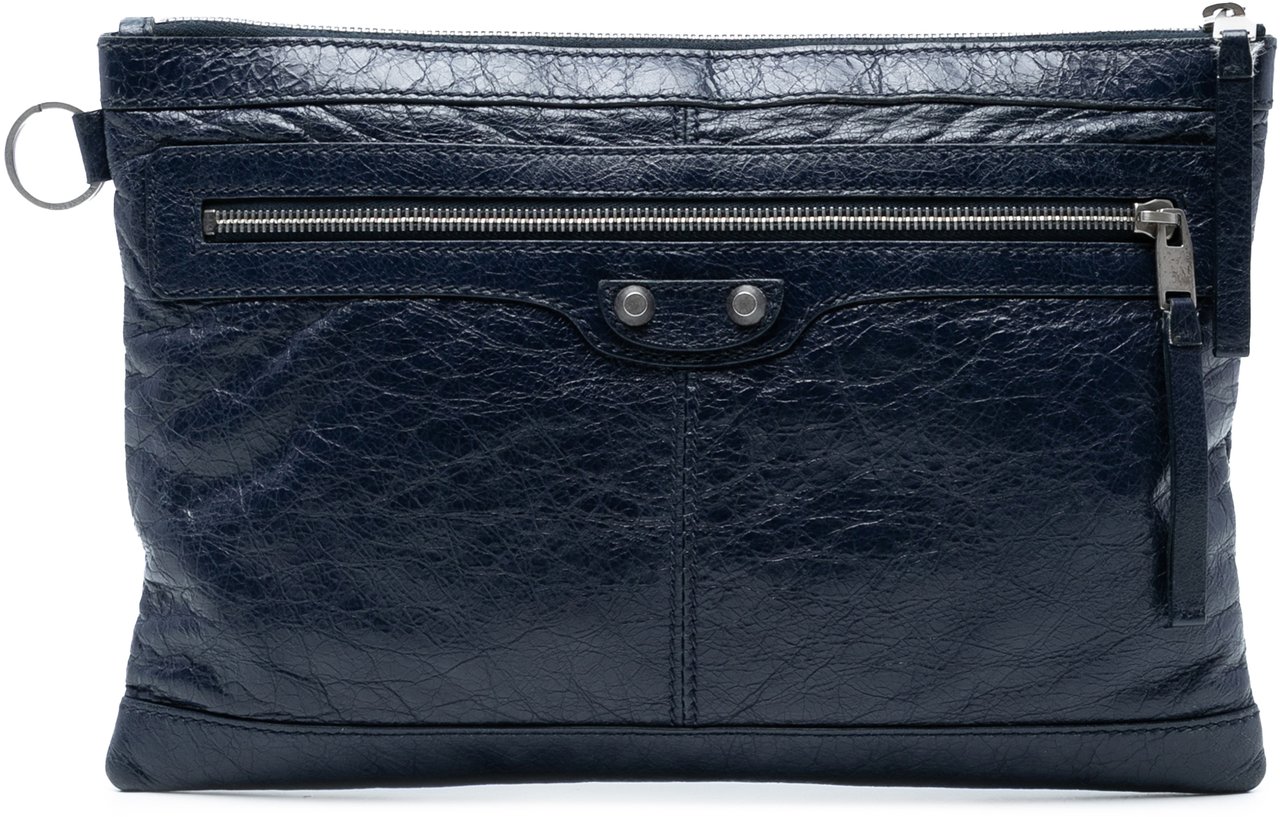 Balenciaga Lambskin Motocross Classic Clip M Clutch Blauw