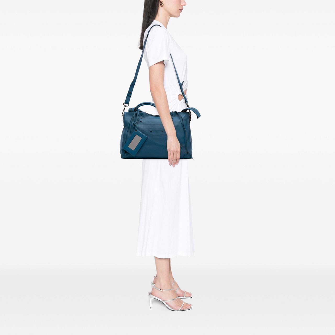 Balenciaga Leather Motocross Blackout City Satchel Blauw