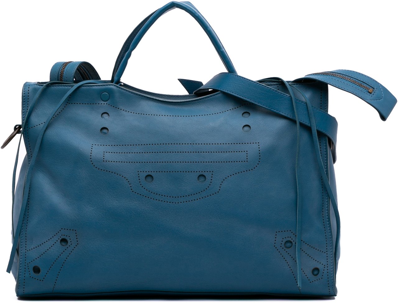 Balenciaga Leather Motocross Blackout City Satchel Blauw