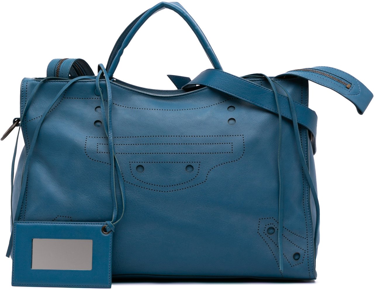 Balenciaga Leather Motocross Blackout City Satchel Blauw