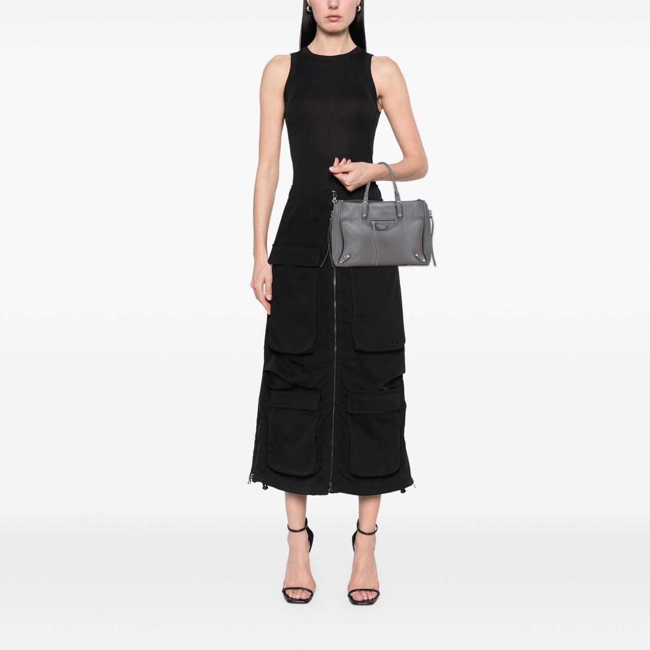 Balenciaga Leather Papier A6 Zip Around Satchel Grijs
