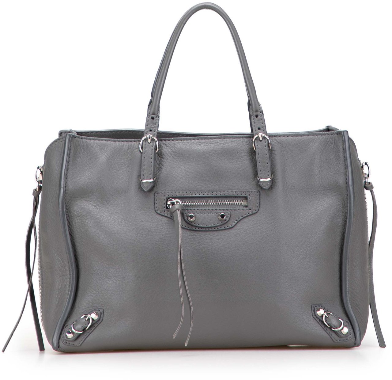 Balenciaga Leather Papier A6 Zip Around Satchel Grijs