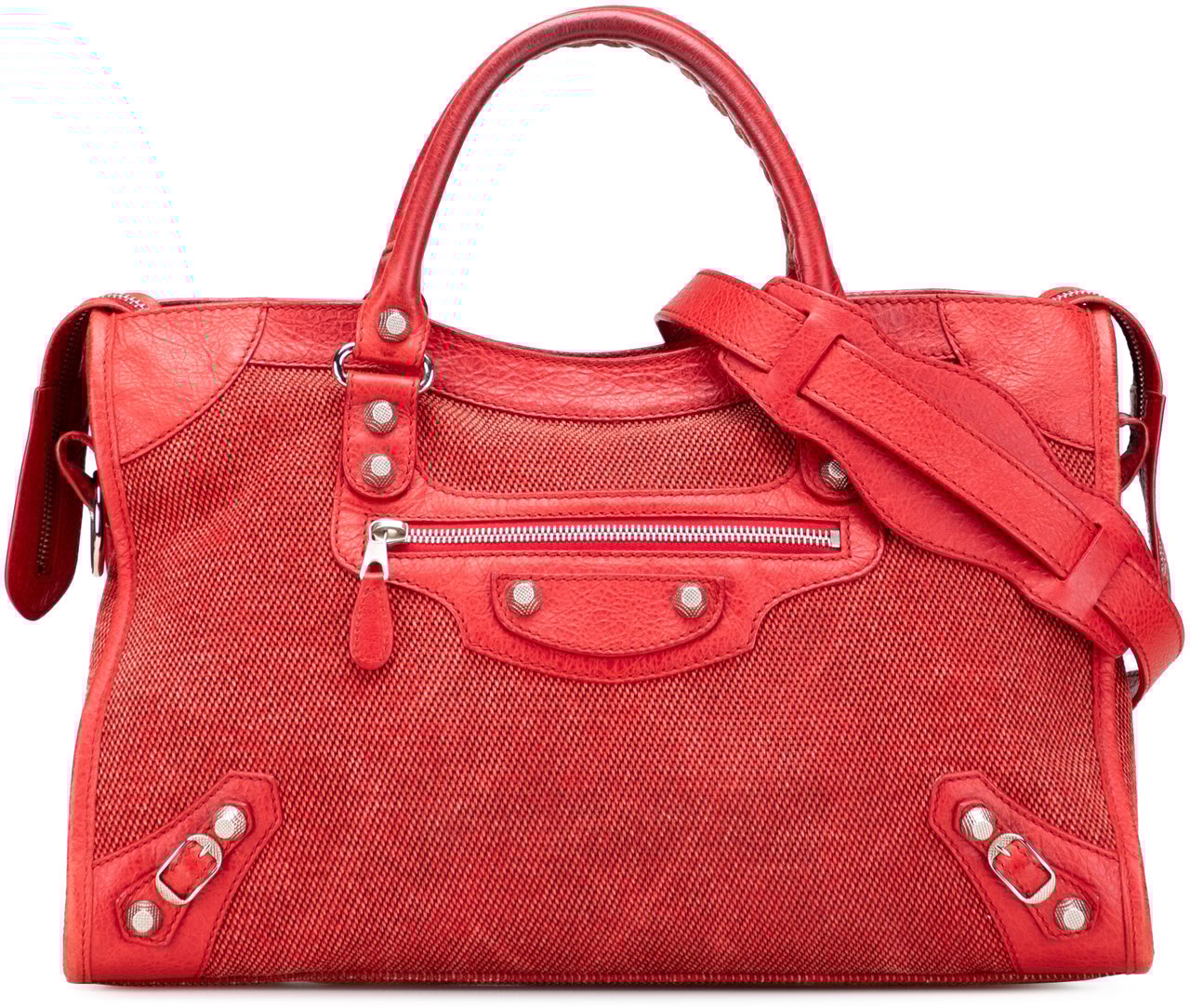 Balenciaga Lambskin Trimmed Canvas Motocross City Giant 12 Satchel Rood