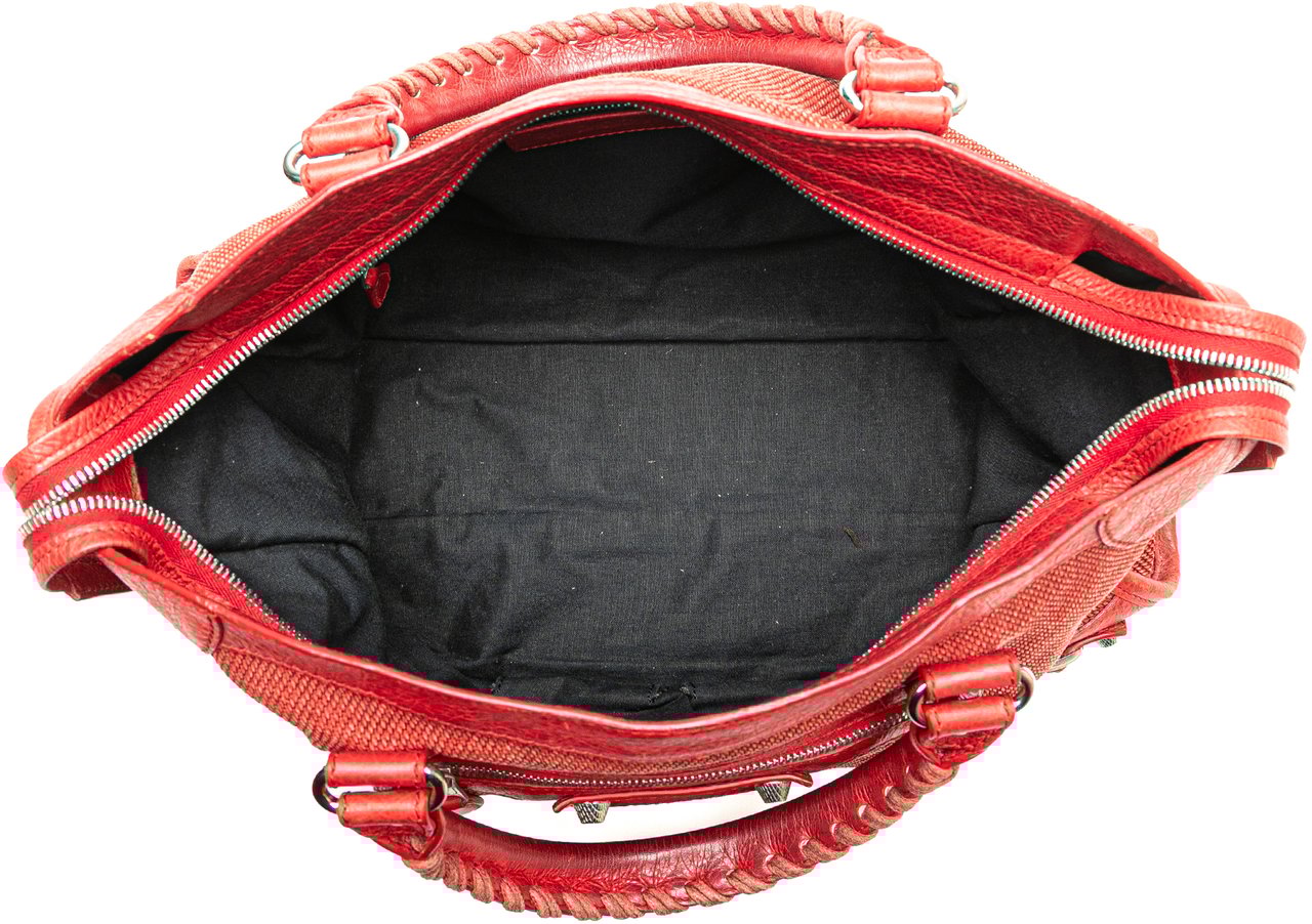 Balenciaga Lambskin Trimmed Canvas Motocross City Giant 12 Satchel Rood