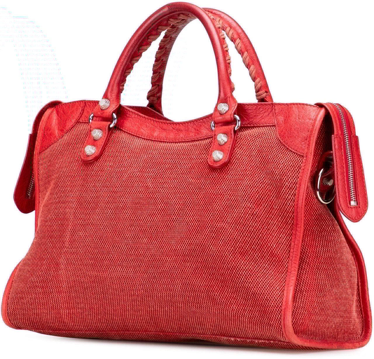 Balenciaga Lambskin Trimmed Canvas Motocross City Giant 12 Satchel Rood