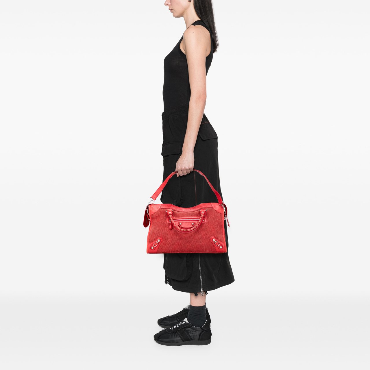 Balenciaga Lambskin Trimmed Canvas Motocross City Giant 12 Satchel Rood