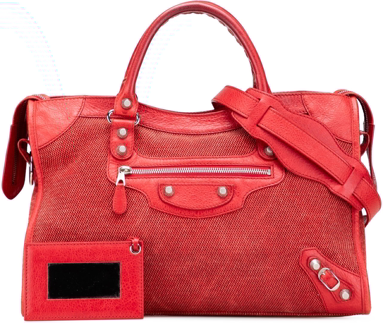 Balenciaga Lambskin Trimmed Canvas Motocross City Giant 12 Satchel Rood
