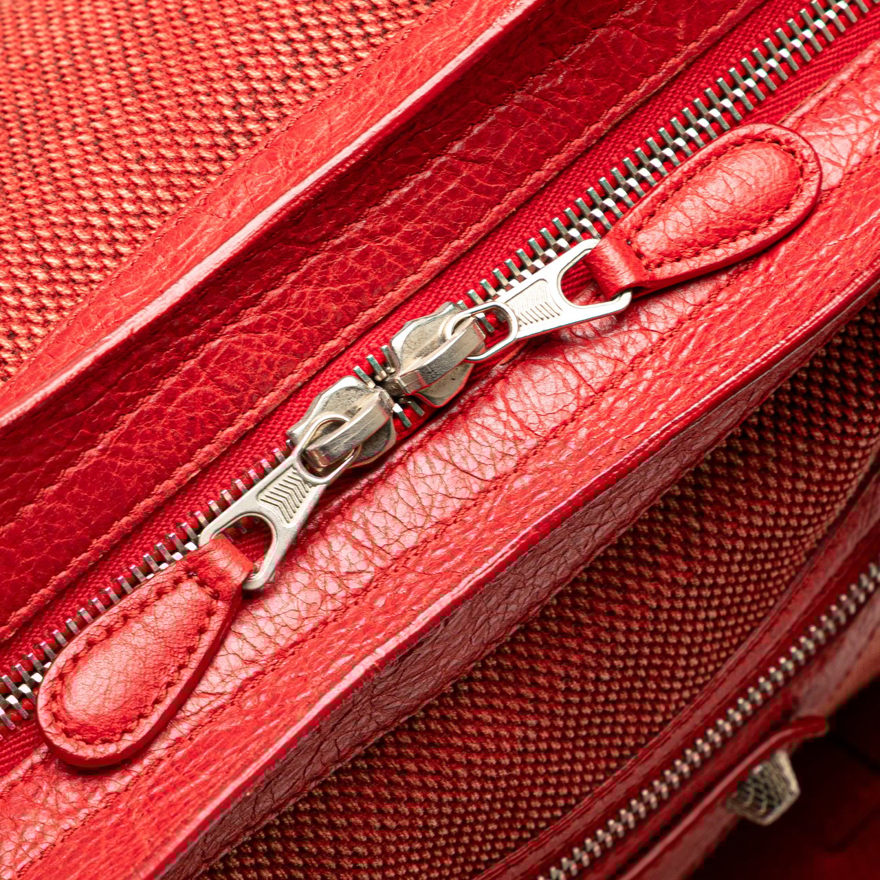 Balenciaga Lambskin Trimmed Canvas Motocross City Giant 12 Satchel Rood