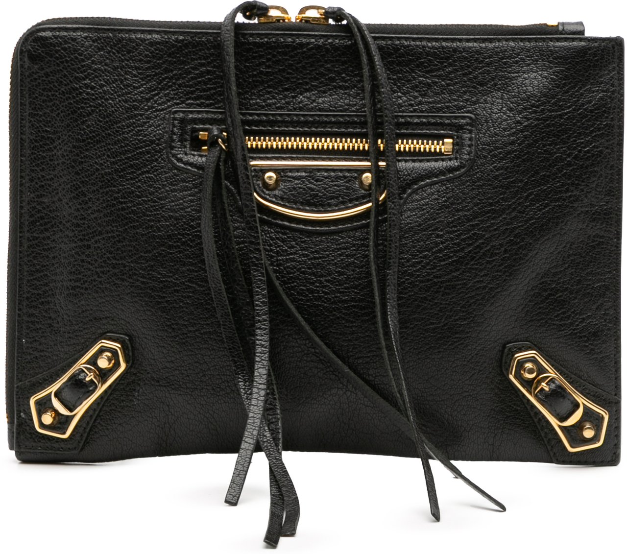 Balenciaga Chevre Motocross Metallic Edge Clutch Zwart