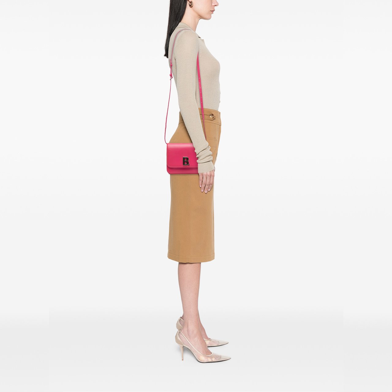 Balenciaga Small Calfskin B Crossbody Roze