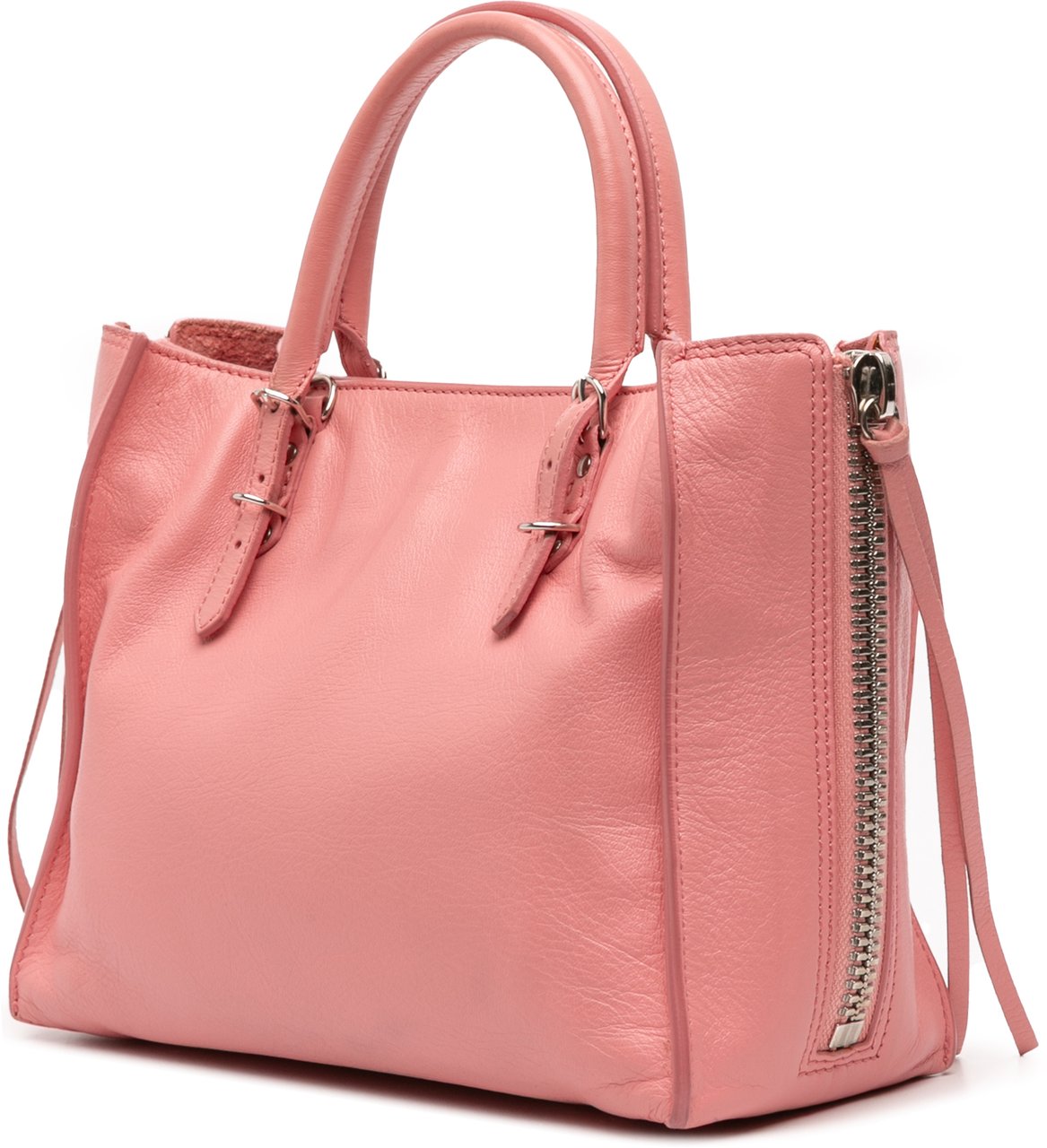 Balenciaga Mini Leather Papier A4 Zip Around Tote Roze
