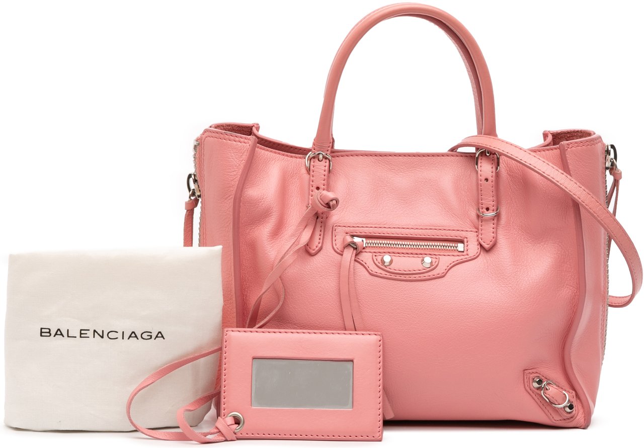 Balenciaga Mini Leather Papier A4 Zip Around Tote Roze