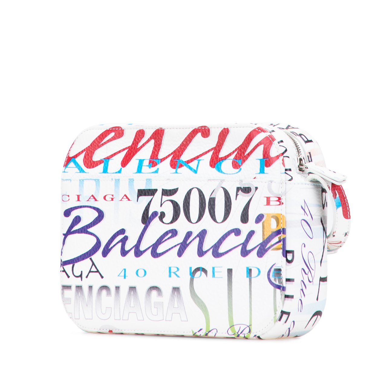 Balenciaga S Calfskin Logo Print Everyday Camera Bag Wit