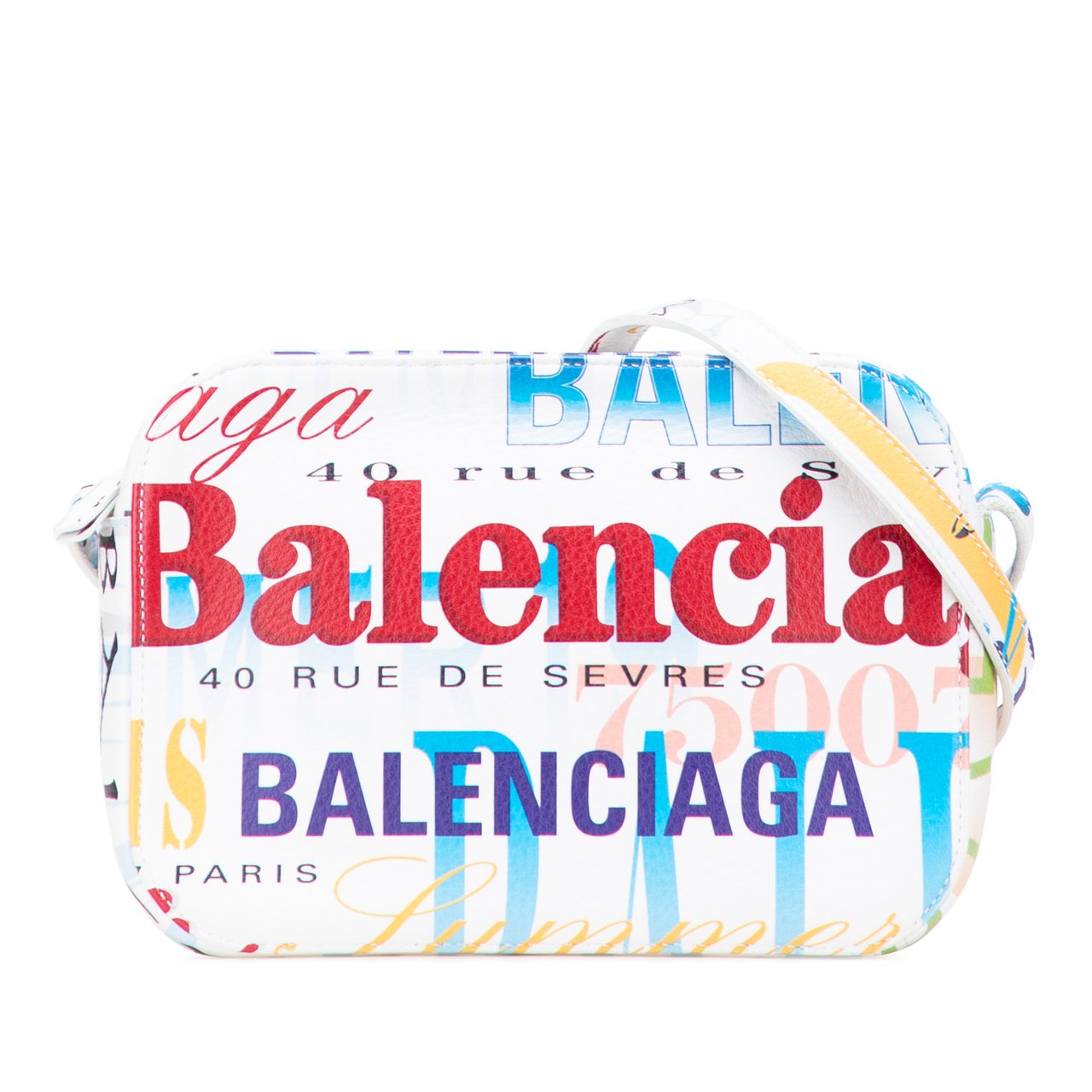 Balenciaga S Calfskin Logo Print Everyday Camera Bag Wit