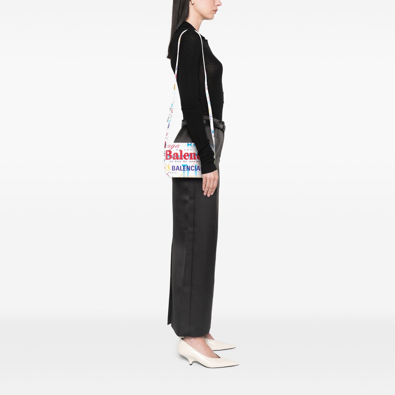 Balenciaga S Calfskin Logo Print Everyday Camera Bag Wit