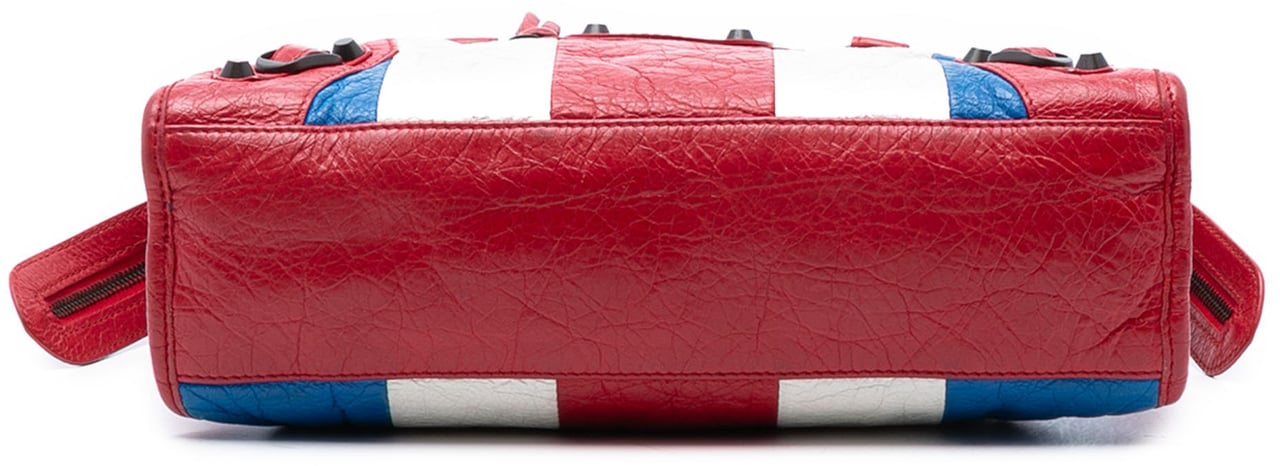 Balenciaga Small Lambskin Motocross Classic Striped City Satchel Rood