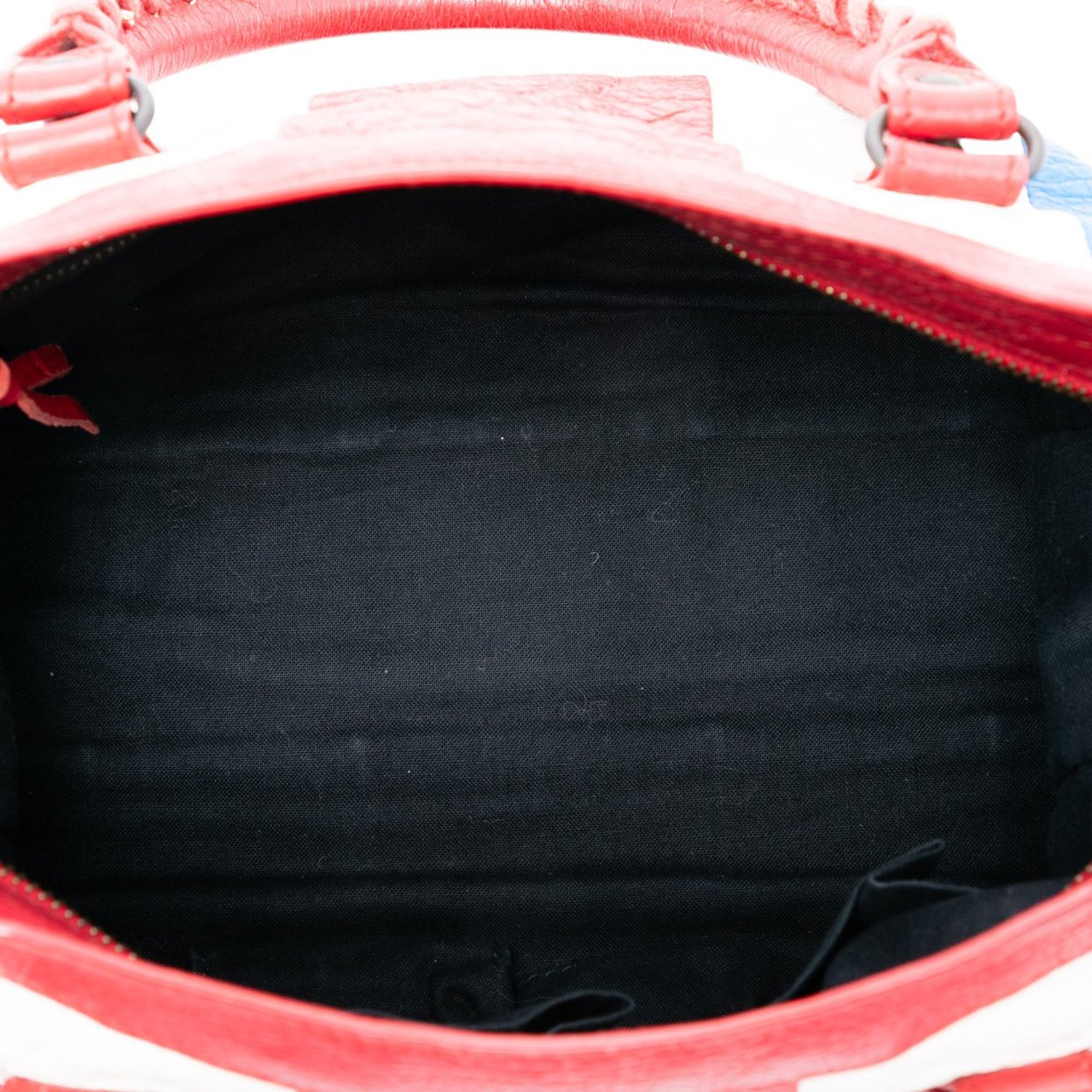 Balenciaga Small Lambskin Motocross Classic Striped City Satchel Rood