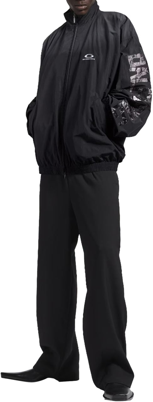 Balenciaga TRANSPARENT TAPE TECHNO COTTON POPLIN TRACK JACKET Zwart