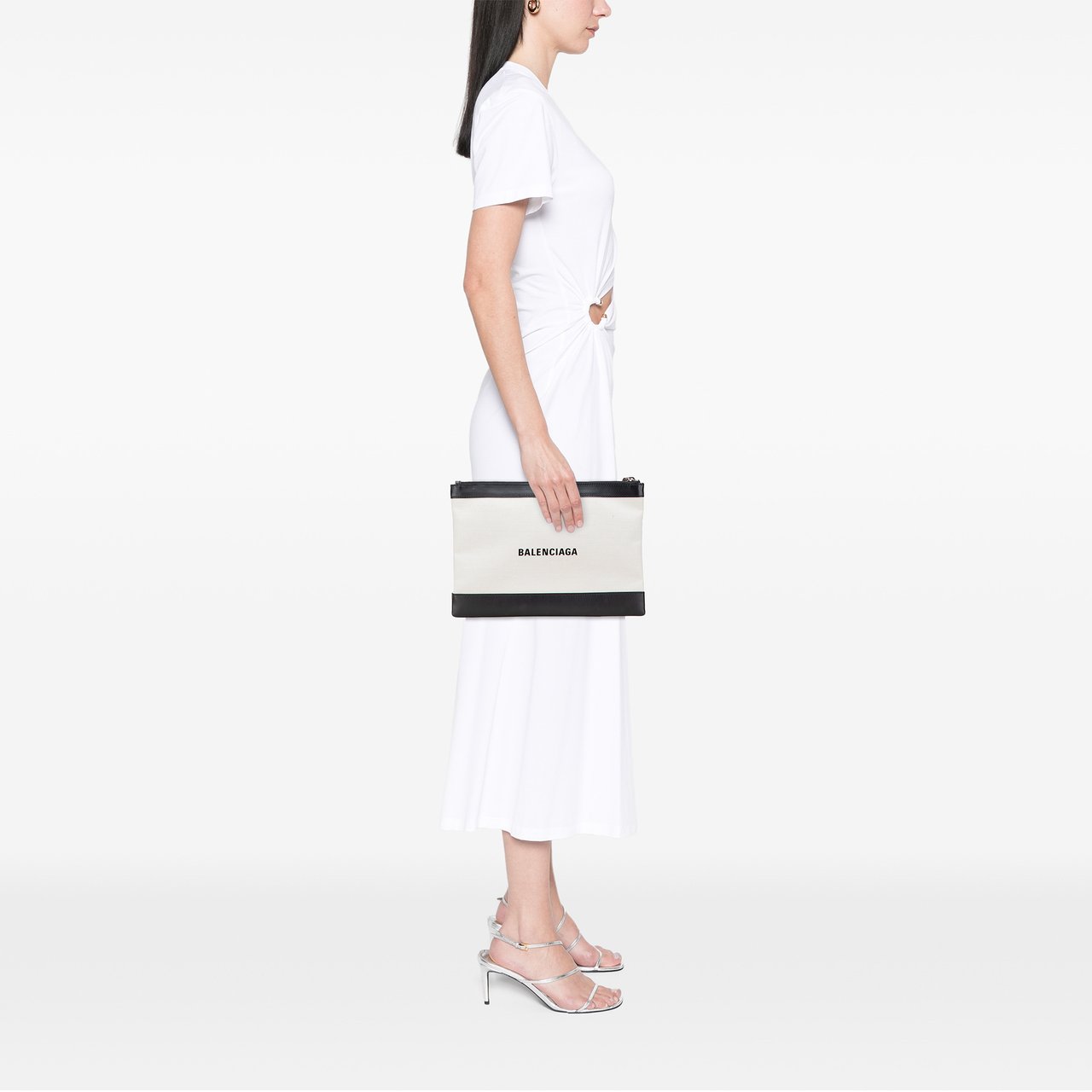 Balenciaga M Canvas Navy Clip Clutch Wit