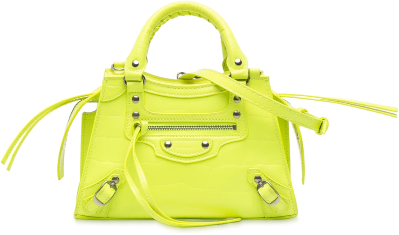 Balenciaga Mini Croc Embossed Calfskin Neo Classic City Geel