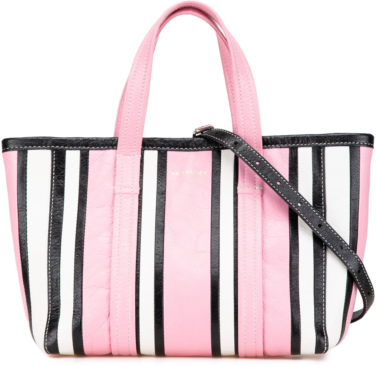 Balenciaga Small Lambskin Barbes East West Striped Shopper Tote Roze