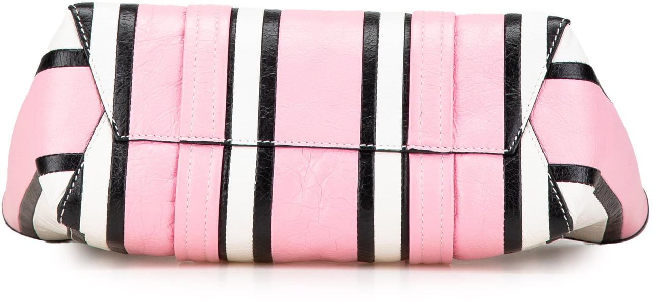 Balenciaga Small Lambskin Barbes East West Striped Shopper Tote Roze