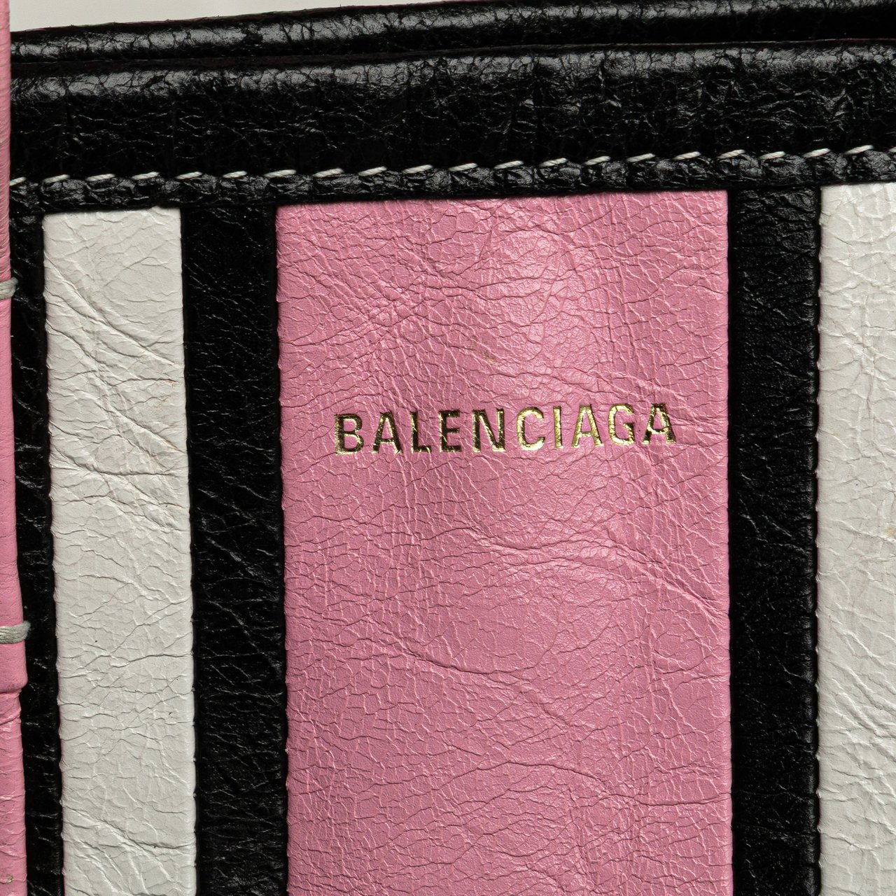 Balenciaga Small Lambskin Barbes East West Striped Shopper Tote Roze