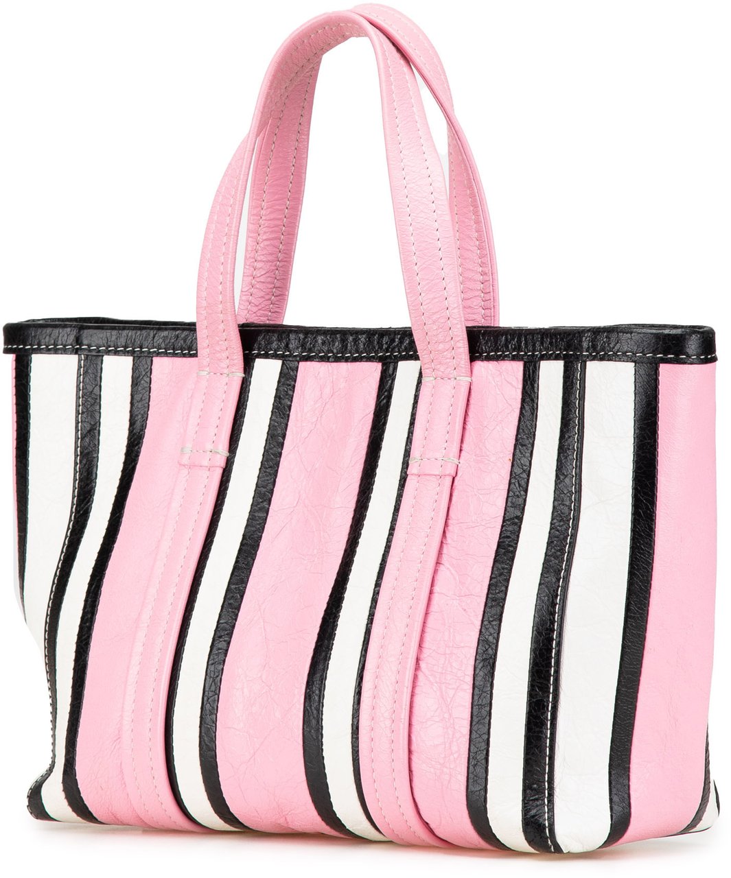 Balenciaga Small Lambskin Barbes East West Striped Shopper Tote Roze
