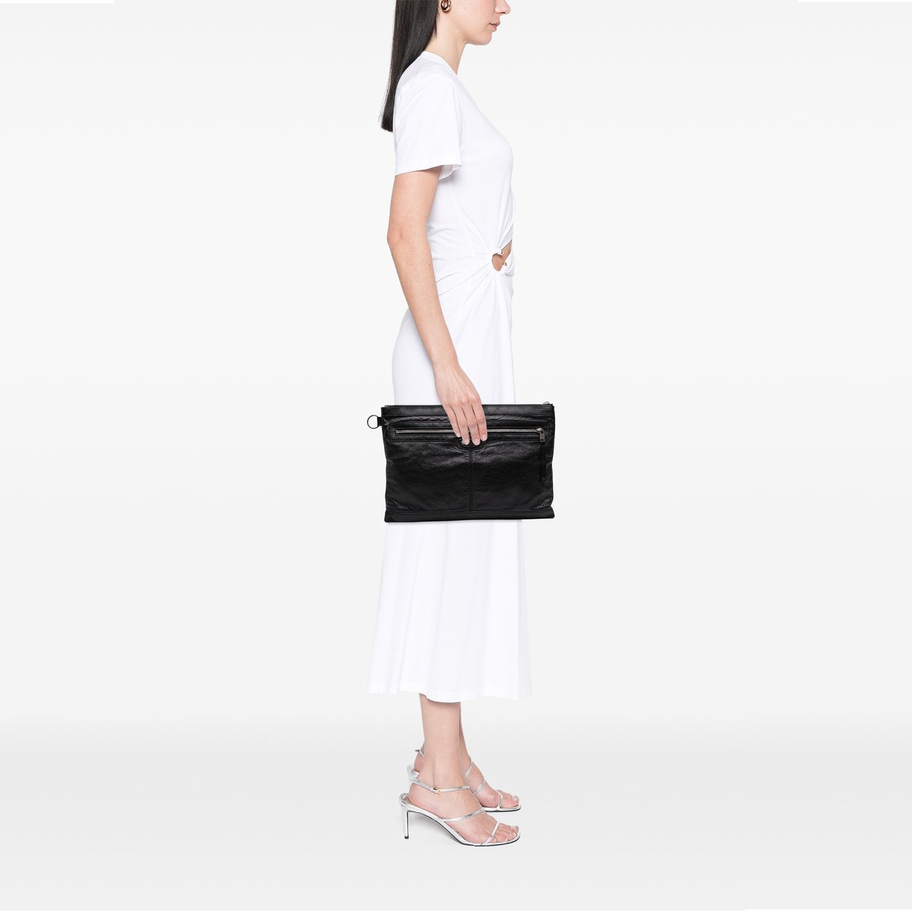 Balenciaga Lambskin Motocross Classic Clip L Clutch Zwart