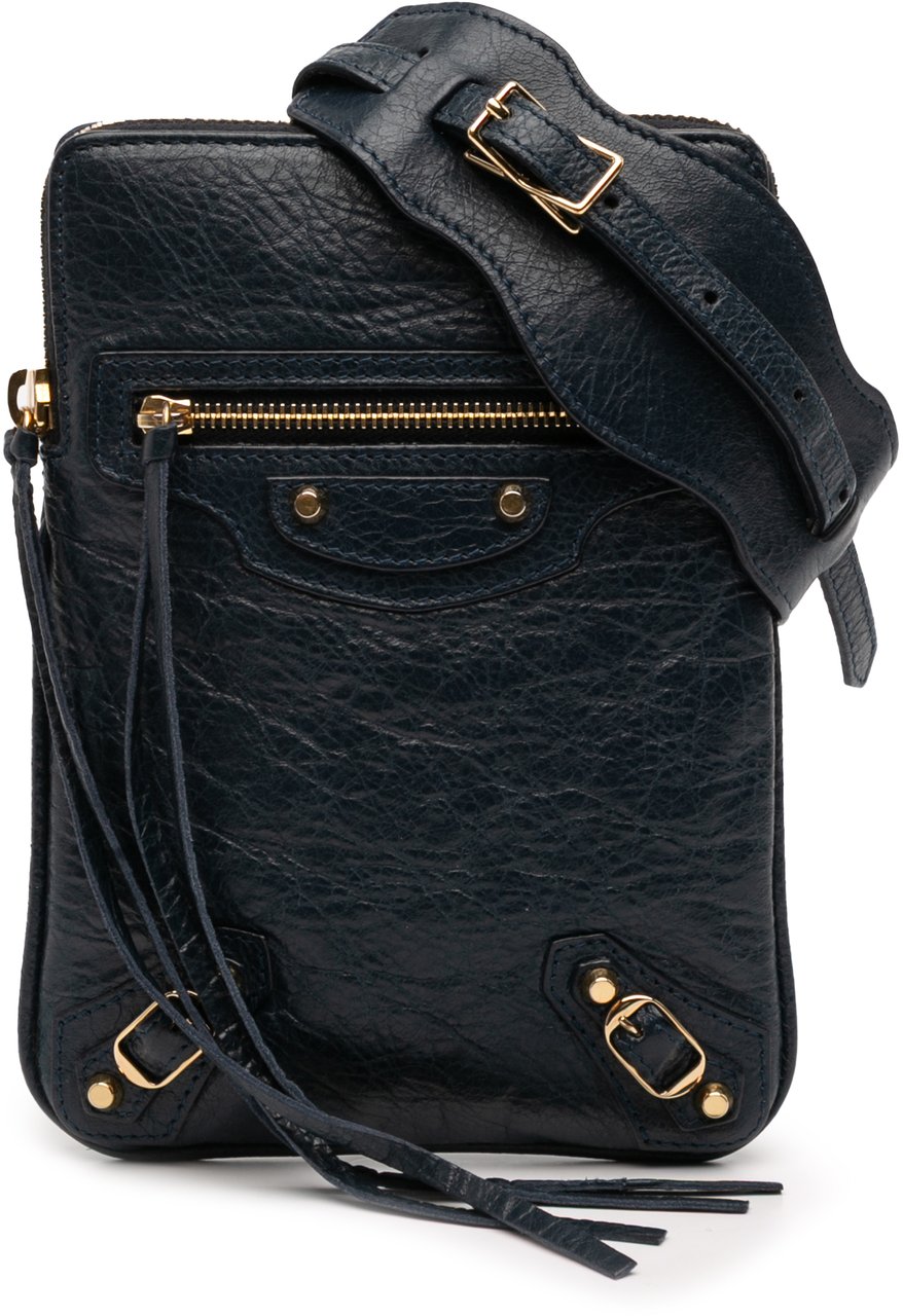 Balenciaga Lambskin Motocross Classic Phone Holder Bag Blauw