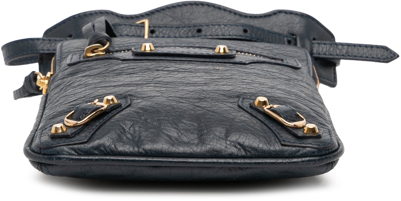 Balenciaga Lambskin Motocross Classic Phone Holder Bag Blauw