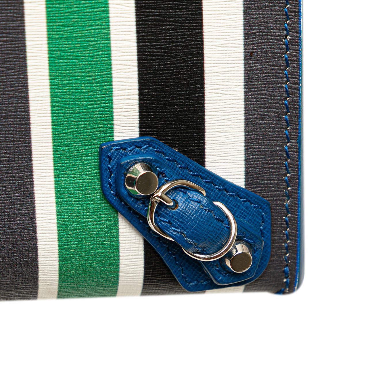 Balenciaga Mini Leather Striped Papier A6 Zip Around Satchel Blauw