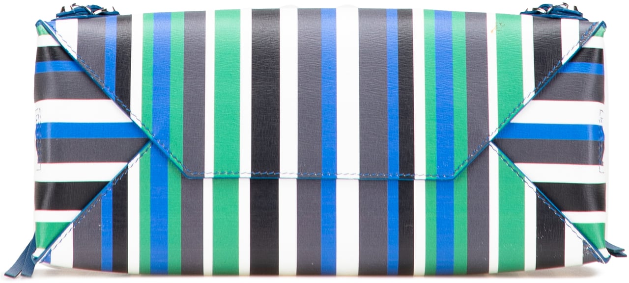 Balenciaga Mini Leather Striped Papier A6 Zip Around Satchel Blauw