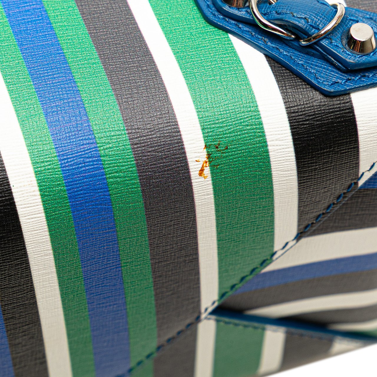 Balenciaga Mini Leather Striped Papier A6 Zip Around Satchel Blauw
