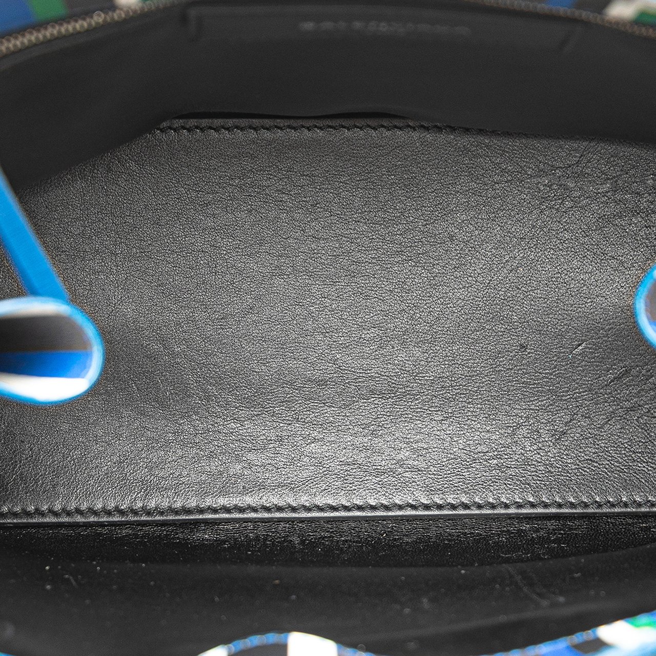 Balenciaga Mini Leather Striped Papier A6 Zip Around Satchel Blauw